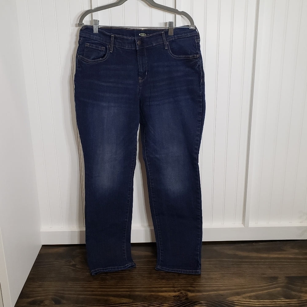 Old Navy Original Straight Stretch Blue Jeans Dark Wash 14 EUC